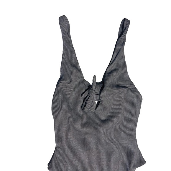 Tiger Mist Black Hazel Front Tie Ribbed Bodysuit Women's XS NWT - Picture 4 of 14